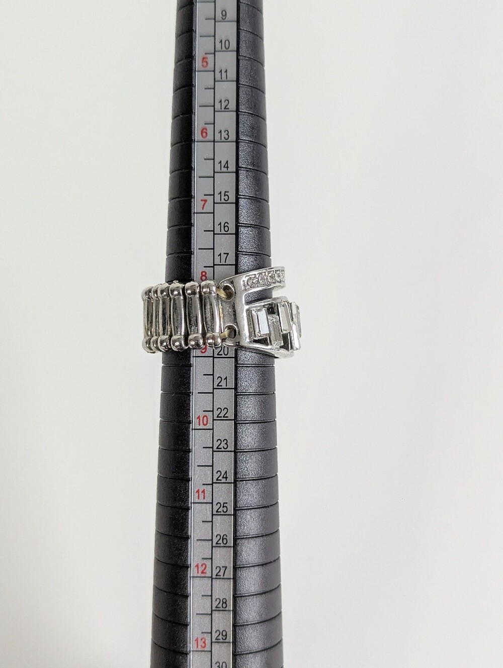 Vintage Silver Rhinestone Stretch Ring Lot Crystal Baguette Statement Pack 3pc - Picture 11 of 14